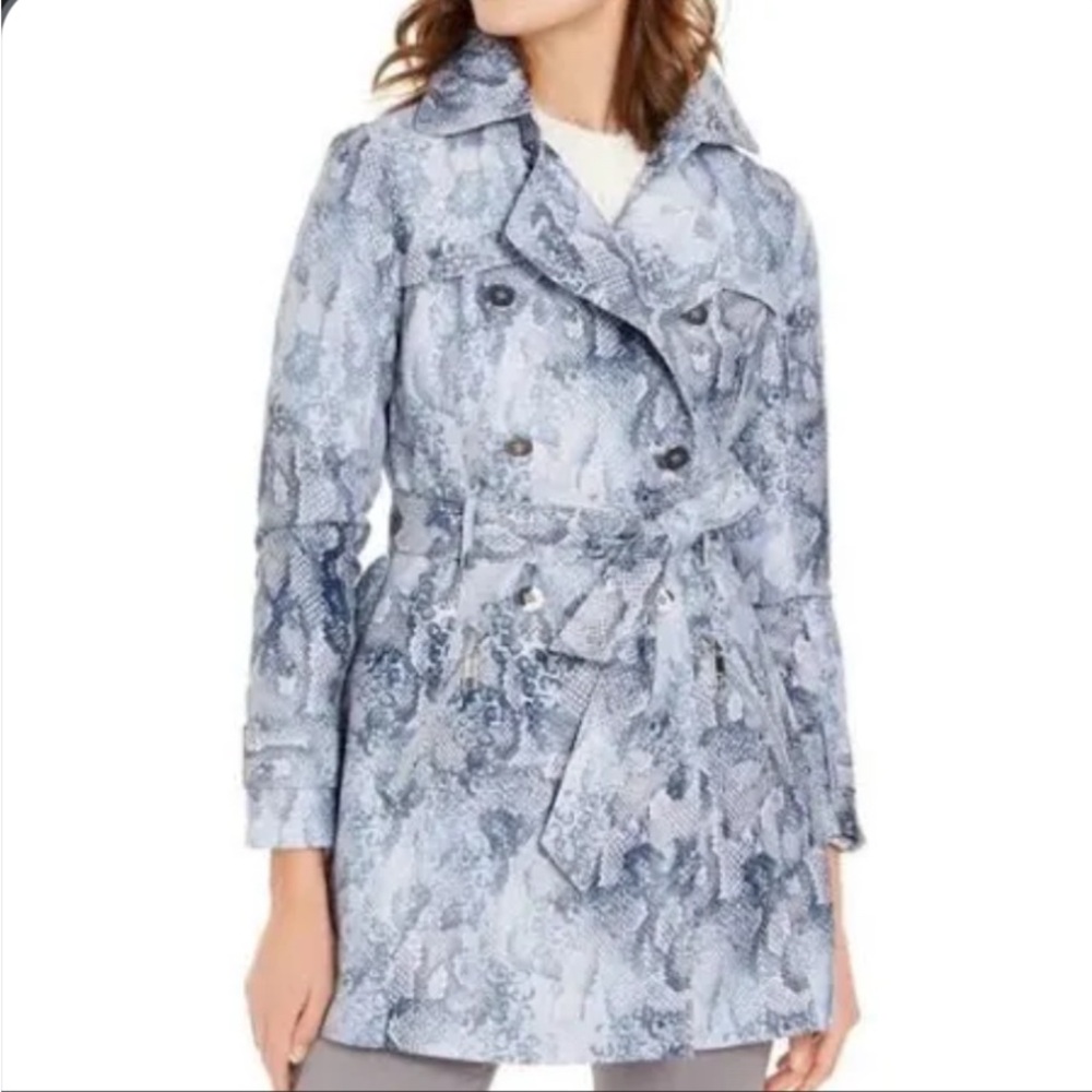 Guess Blue Patterned Trench Coat